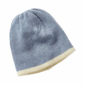 Hat Attack Reversible Tipped Beanie Knitted Denim Blue Cream Two Hats in One